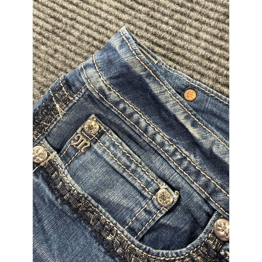 Miss Me Jeans Womens 34 Mid Wash Distressed Straight Leg Embroidered Flap Pocket - Picture 10 of 14